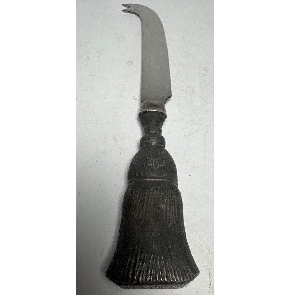 Vintage Pewter Handle Cheese Knife Fork Tip Stainless Steel Cheese Server Rustic